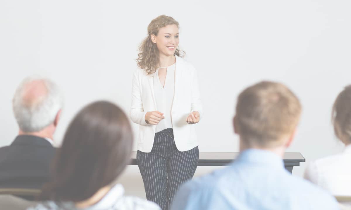 Image of woman finance and accounting recruiter presenting to clients